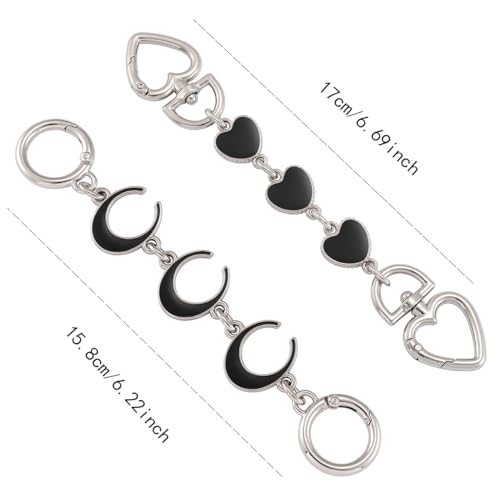 Silver Purse Extender Chain Purse Strap Extender Bag Chain Purse Charms(Black Heart/Moon) - color: Silver Black(moon/Heart)