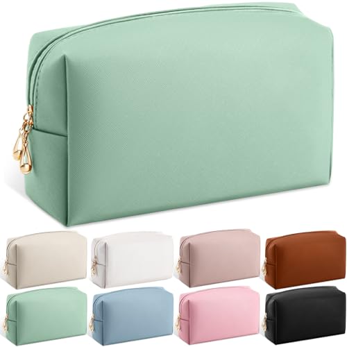 Kigeli Leather Makeup Bag PU Leather Cosmetic Pouch Wide-open Waterproof Toiletry Organizer with Dividers Travel Bag Birthday Valentine's Day Gifts for Women Friend Sister Daughter BFF(Green) - color: Green