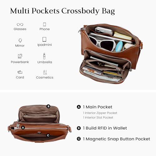 befen Genuine Leather Crossbody Bags for Women Travel Wallet Purse | Real Leather, Purse with Built in Wallet, RFID Blocking, 8 Card Slots, Crossbody Bag with Wallet, Detachable Shoulder Strap - color: Z02-cognac Brown