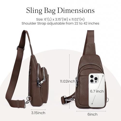 befen Genuine Leather Sling Bag for Women Anti-Theft Crossbody Chest Bags Fanny Packs for Travel with RFID Card Slots | Real Leather, Anti Theft, RFID Blocking, 3 Card Slots, Anti Pocket Bag, Multi Pockets, Travel Purse - color: Coffee