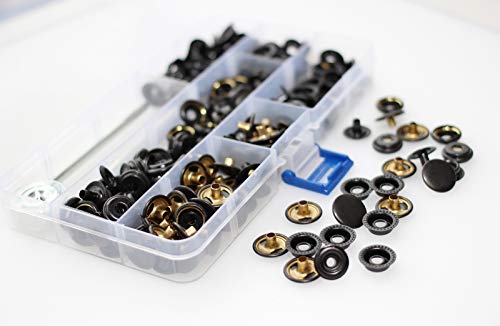 220 Pieces Metal Snap Fastener Kit, BetterJonny 15mm Copper Heavy Duty Snap Button Press Stud Cap with 3 Setting Tools for Marine Boat Canvas Bag Leather DIY Craft Black
