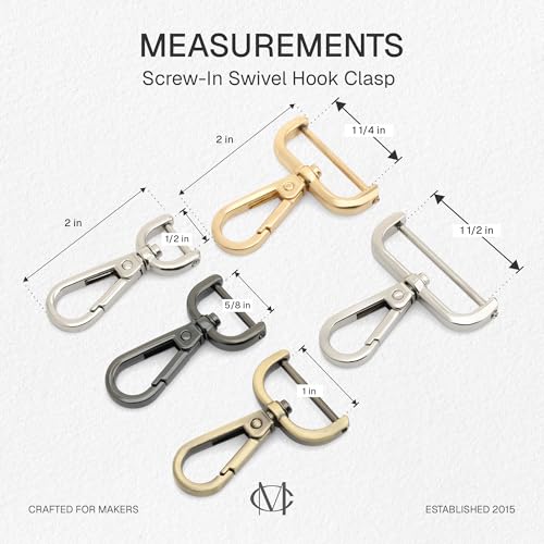 CRAFTMEMORE 2pcs Detachable Snap Hook Swivel Clasp w/Screw Bar VT493 Bag Strap Hardware Replacement (3/4 Inch, Brushed Brass) - color: Brushed Brass, size: 3/4 inch