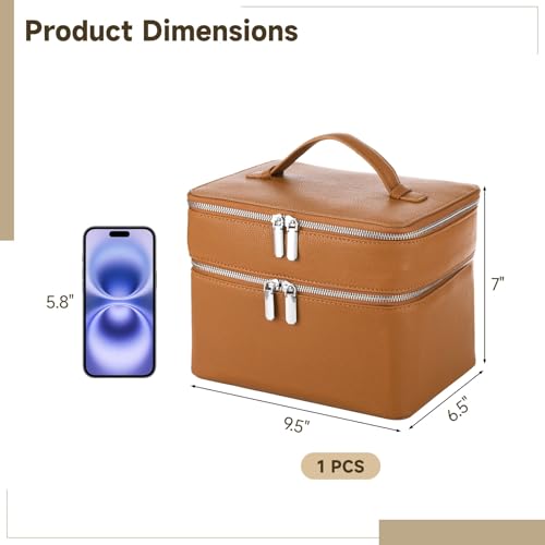 Makeup Vanity Bag for Women - Large Capacity Cosmetic Organizer with Removable Liner, Waterproof PU Leather Skincare Bag, Portable Chic Cosmetic Make Up Case for Skincare, Accessories,StyleC, Brown - color: Brown, size: StyleC