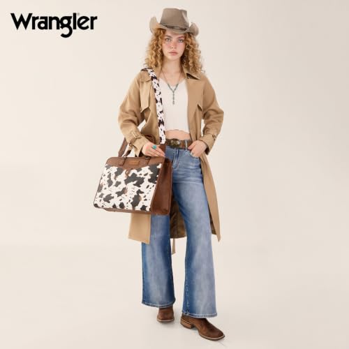 Wrangler Laptop Tote Bag for Women Fits 15.6 In Laptop for Travel and Work | Multi-compartment Organizer, Detachable Adjustable Shoulder Strap, Scratch-resistant Waterproof，Metal Feet on the Base - color: Cow-brown