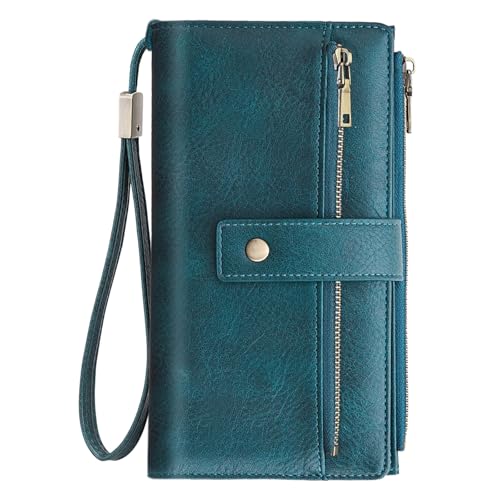 Large Wallets For Women Rfid Blocking Wallet Pu Leather Ladies Wallets Zipper Long Wallet With 24 Card Holders,2 Id Windows And Coin Pocket Wristlet Purses For Women Ladies. Peacock blue - color: Peacock blue