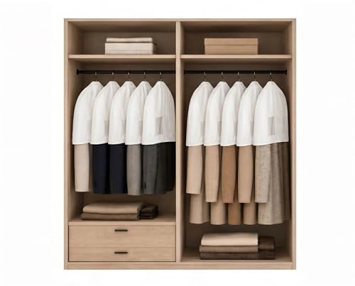 Cotton Shoulder Garment Bags with 2" Gusset, Breathable Clothes Dust Covers with Clear PVC Pocket, Reusable Washable Protectors for Suit, Coat, Dress, Closet Storage & Travel (4 Pake)