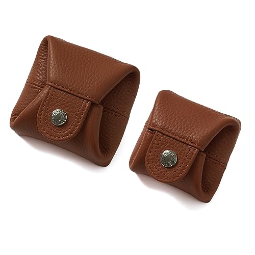 Cockatoo Genuine Leather Coin Pouch Change Holder, Mini Snap Pocket Wallet for Men Women (Aurora Red, Set of L&S) - color: Aurora Red, size: Set (Large & Small)