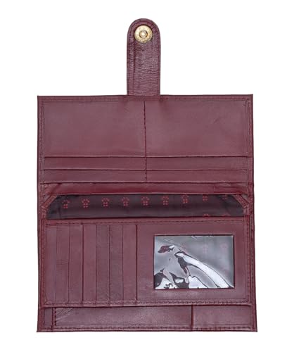 Women’s Genuine Leather Wallet – Slim Design with Secure Snap Multiple - Card Slots & Interior Zipper Pocket (Maroon) - color: Maroon