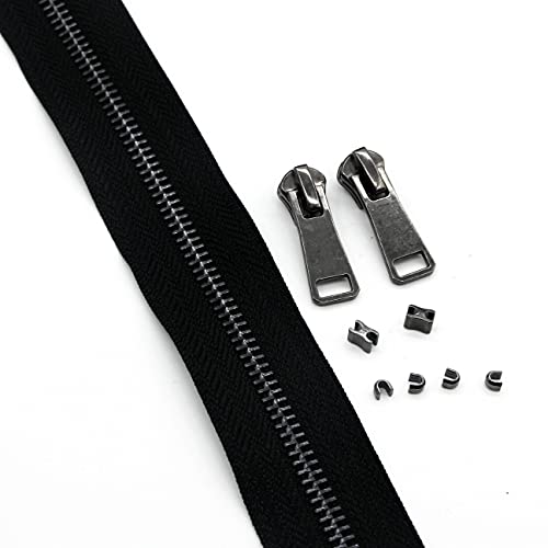 #5 Metal Zippers by The Yard Bulk 2 Yards Black Tape with 10 pcs Sliders Black Nickel Teeth Handmade Zipper for Sewing Craft Bag Backpack, Wallets, Purses Leekayer - color: Black nickel