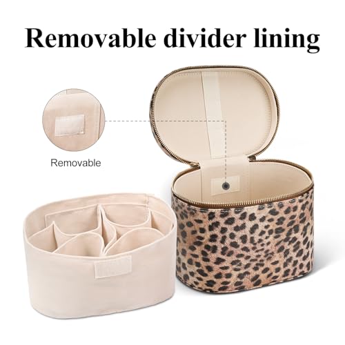 honitty Makeup Bag, Travel Make up Case with Compartments and Handle, Portable Cosmetic Organizer Bags,Toiletry Bag for Women - color: Leopard print(7.6*5.5*6 in), size: M(7.6*5.5*6 in)