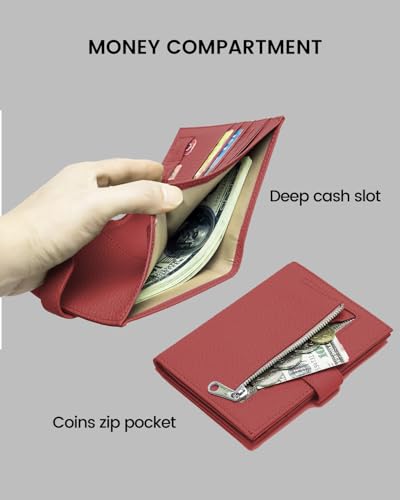 Karmiir RFID Passport Holder Travel Wallet for Women, Leather Passport Cover Wallet with Card Holders SIM Slots,Zippered Coins Pocket and Cash Slot Slim Compact Travel Wallet (Brick Red) - color: Brick Red