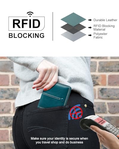 TFKGS Slim Wallet for Women RFID Wallet Women Small Wallets Woman Thin Credit Card Holder RFID Blocking Bifold Compact Pocket Ladies Leather Peacock Blue Mini Purse - color: 4-Upgrade-Wax-Dark Blue