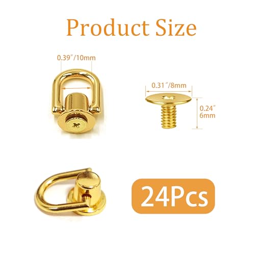 Rivets D Ring Stud Screw Ball Post Head Buttons Stud Screw, Metal Ring with Hole Punch DIY Backpack Purse Craft - color: Kc Gold