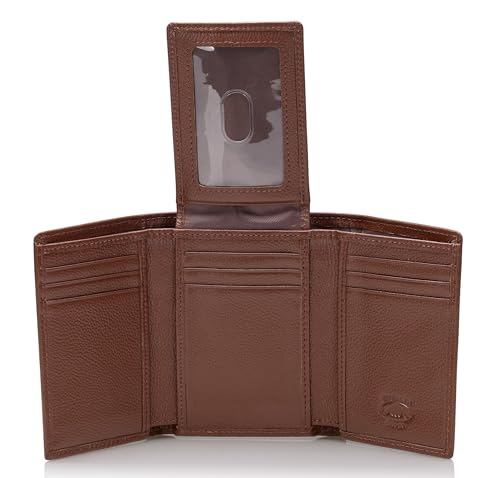 Stealth Mode Trifold Wallet - RFID Blocking Wallet with Flip ID Holder - Leather Case for Money, Credit Cards - Mens Organizer, Divided Billfold, Identity Protection - Men's Gifts (Brown Pebble) - color: Brown Pebble