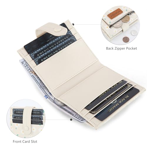 Montana West X Wrangler Women's Wallets Card Cases & Money Organizers Small Card Hoder Minimalist Slim Bifold Wallet and Zipper Coin Pocket WG216-W065LTN - color: Pure White Daisies