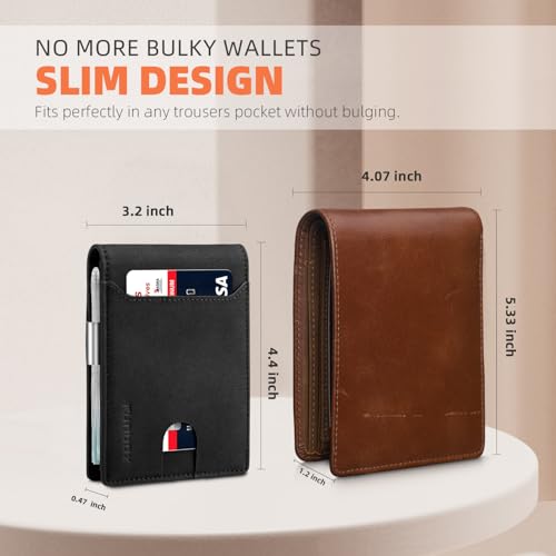 RUNBOX Slim Wallet for Men - RFID Blocking Leather Bifold with Money Clip | Minimalist Front Pocket Wallet Holds 11 Cards,Slim Thin Design,RFID Blocking Protection, Practical Birthday Gifts for Men - color: Shepherd Black