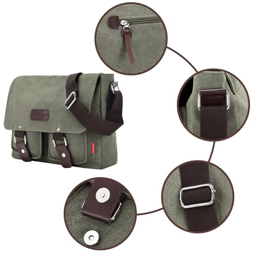 Messenger Bag for men Laptop Bag UnisexRetro Canvas Bag14-15.6 inches Casual single shoulder bag For Work College Travel - color: S-army Green
