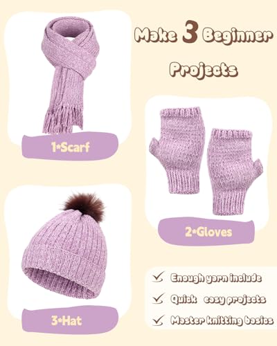 Katech Knitting Kit for Beginners Adults-Beginners Knitting Kit for Kids - color: purple