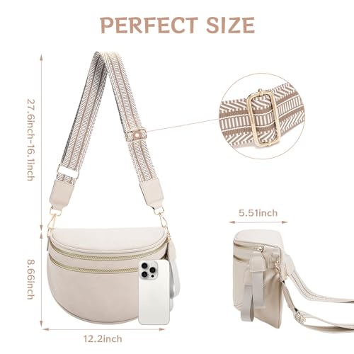 Leather Crossbody Bag Bum Bag for Women Large Sling Bag Cross Body Purse Shoulder Handbag Fanny Pack - color: Beige New, size: Large