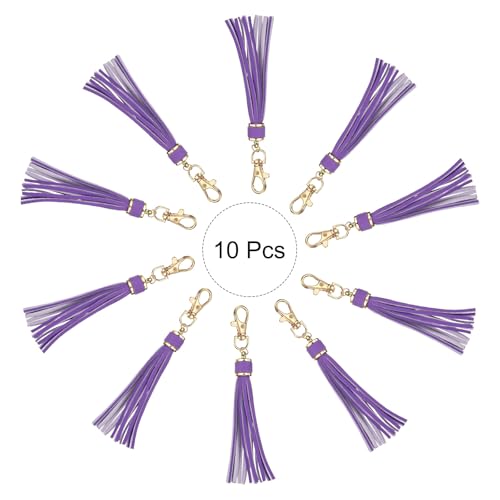 uxcell 10pcs PU Leather Tassels, 6 Inch Keychain Tassel Charm Tassel Purse Charm with Lobster Swivel for Jewelry Making, Handbag, DIY Crafts, Phone Straps (Dark Purple) - color: Dark Purple