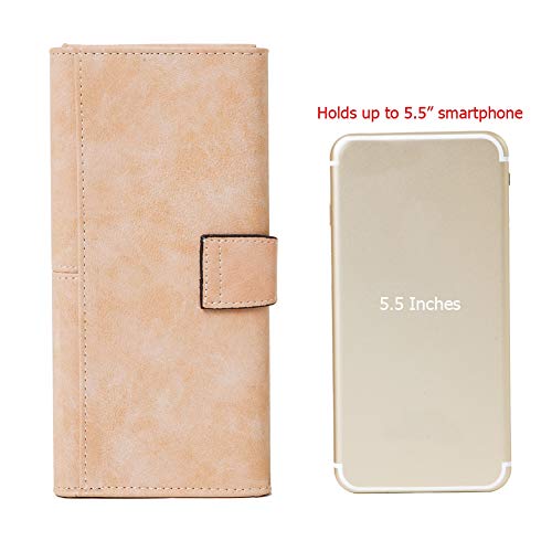 Women's Vegan Leather 17 Card Slots Card Holder Long Big Bifold Wallet - color: Pink