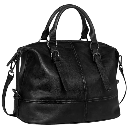 HESHE Leather Tote Bag Shoulder Purses for Women Satchel Crossbody Handbags - color: Black