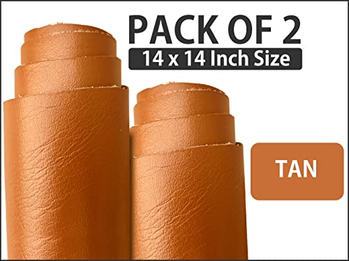 2 Pieces of Tan 14x14 Inch Genuine Leather Pieces Real Cowhide Full Grain Sheets for Crafting Leatherworking Leathercraft Repair Crafts Offcuts TPS13526 - color: 2 Pieces of 14x14 Inch (Tan)