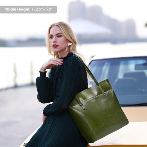 Kattee Vintage Genuine Leather Tote Shoulder Handbag for Woman - color: Green