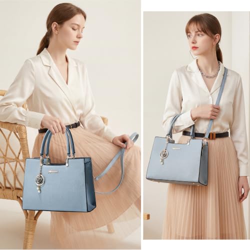 ALARION Purses and Handbags for Women Satchel Purse,PU Leather Tote Bag Crossbody Top Handle Bags with Zipper - color: Lizi Light Blue
