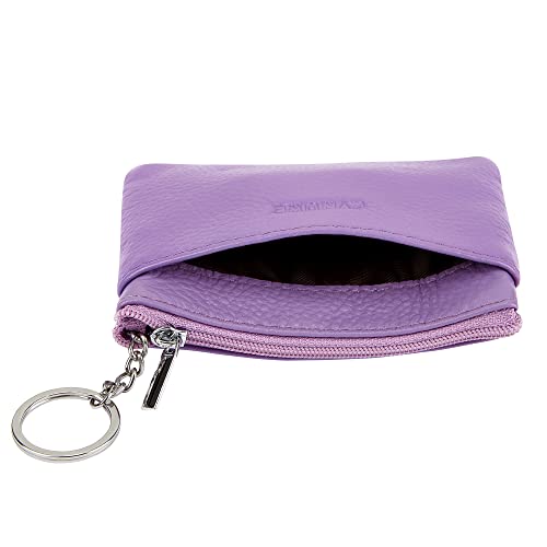 Women Genuine Leather Coin Purse Small Keychain Change Wallet - color: Lavander