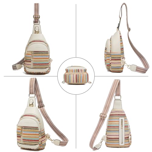 cakang Womens Sling Bag Crossbody Bags for Women Vegan Leather Sling Backpack Daypack Fanny Pack Crossbody Purse Travel - color: 8-rainbow Weaving-white