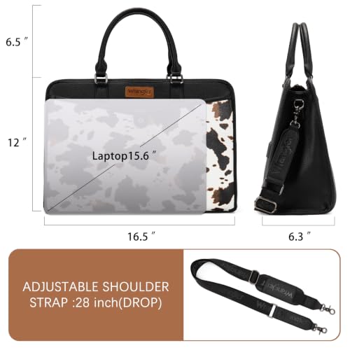 Wrangler Laptop Tote Bag for Women Fits 15.6 In Laptop for Travel and Work | Multi-compartment Organizer, Detachable Adjustable Shoulder Strap, Scratch-resistant Waterproof，Metal Feet on the Base - color: Cow-black