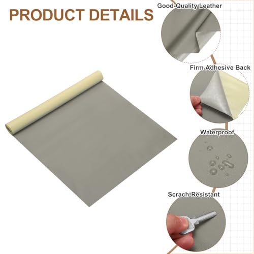 MECCANIXITY Leather Repair Patch 14"x54" Self-Adhesive Leather Vinyl Repair Tape Kit for Furniture Couches Sofa Chair Car Boat Seats Jackets, Gray - color: Gray