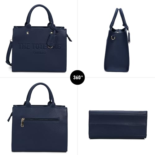 Chinllo Tote Bag for Women Top Handle Satchel Purse and Handbags with Shoulder Strap - color: Navyblue-grained, size: Medium SNAP