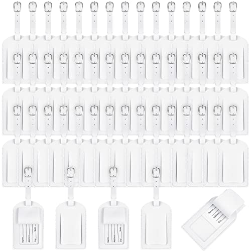 Hillban 50Pcs Leather Luggage Tags for Suitcase,Wedding Favors - color: White