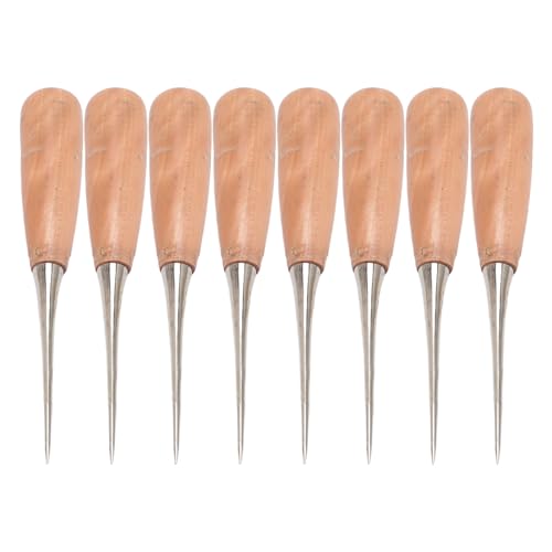 Leather Sewing awl, 8pcs Wooden Handle drillable Stitching awl, with ergonomically Designed Handle, for Punching scribing and Marking on Leather Cloth Wood Plastic