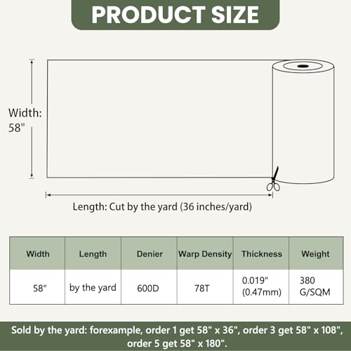 Waterproof Marine Canvas Fabric by The Yard 58" W 600D PVC Backing 8 Yards | 100% Waterproof, Polyester Fabric Upholstery Material, for Outdoor Indoor Marine Awning Tent Boat Furniture Cover, Army Green - color: Army Green, size: 8 Yards