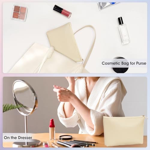 Wandering Nature Makeup Bag Small Cosmetic Bag for Purse 2 Pack Small Make Up Pouch Vegan Leather Cute Travel Pouch with Zipper for Women,Beige - color: Beige1