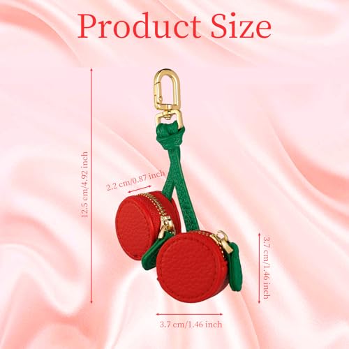 Fruit Coin Purse Bag Charm Keychain, Mini Charm Kawaii Leather Coin Purse Pouch Holder for Airtag Handbag Tote Wallet - color: Cherry
