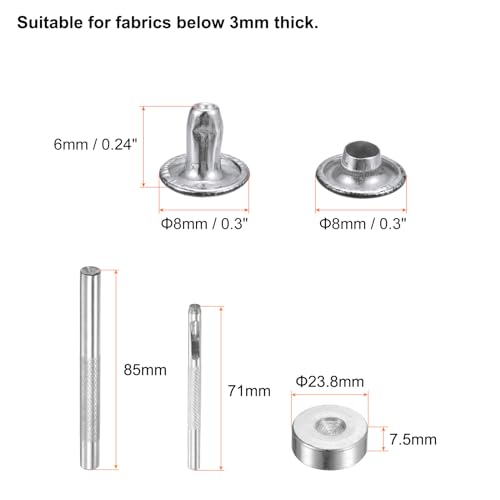 HARFINGTON 100 Sets 8mm x 6mm Metal Double Cap Leather Rivets Snaps Studs Fasteners with 3pcs Setting Tools for Leather Craft DIY Repair Decoration, Brilliant Black - color: Brilliant Black, size: 8mm x 6mm