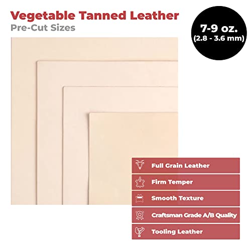 European Leather Work 7-9 oz (2.8-3.6 mm) Vegetable Tanned Leather Pre-Cut Size: 10"x12" Full Grain Cowhide Leather for Tooling, Engraving, Crafting, Molding, DIY, Holsters - size: 10"x12"