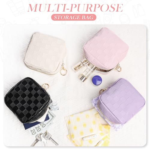 4.9" Small Makeup Bag, Checkered Mini Cosmetics Bag for Purse with Ring Buckle, Portable Small Travel Makeup Pouch for Women, Birthday/Wedding/Christmas Gifts (Checkered, Purple) - color: Checkered Purple-4.9 inch