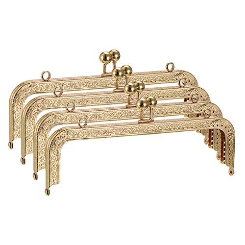uxcell Metal Purse Frames - 8.07" 4Pcs Kiss Lock Clasp Frame Rectangle Embossed Clutch Frame Handles for Coin Purse Sewing Bag Making DIY Craft, Gold Tone - color: Gold Tone