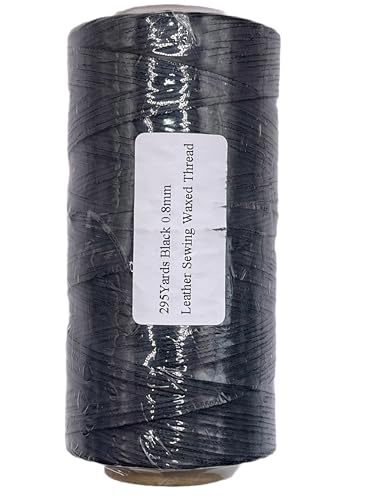Flat Waxed Leather Sewing Threads, 100% Polyester 150D/0.8mm, 295yds All Purpose Hand Sewing Leather Stitching (Black) - color: Black