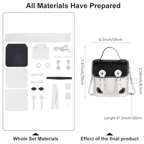 WADORN DIY PU Leather Shoulder Bag Making Set, PU Leather Crossbody Bag Material Craft Tool Set Woman Handmade Satchel Handbag Making Kit 16x6.5x20cm for Handmade Craft Bag Making Accessories, White - color: White