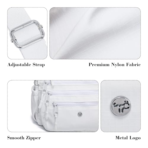 AOCINA Nylon Crossbody Bags for Women Multi Pocket Cross Body Purses - color: White, size: Small