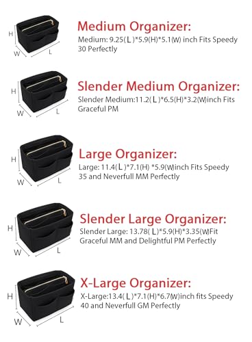 LEXSION Felt Purse Organizer Insert, Tote Bag Shaper Dividers with 5 Sizes - color: Black, size: Large