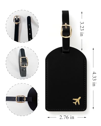 Luggage Tags for Suitcases, PU Leather Travel Tags for Luggage - color: Black