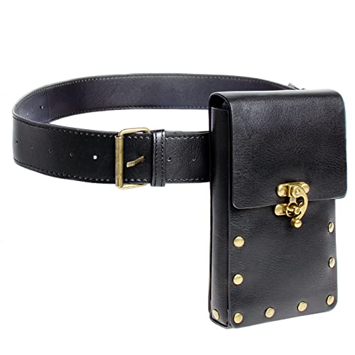 SUMGOGO Retro Belt Pouch Waist Bag Womens Fanny Pack Cellphone Holder Steampunk Medieval Renaissance Purse Costume Accessory - color: Black
