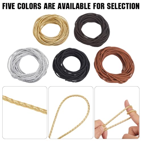 GORGECRAFT 10m PU Braided Leather Cords 4mm Round Leather Strings Gold Bolo Tie Necklace Cords Metallic Braiding Strips Leatherette Rope Beading Threads for Bracelet Choker Jewelry Making DIY Crafts - color: Gold, size: 4mm*10m